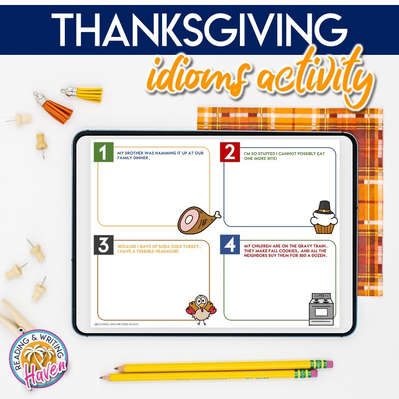 Thanksgiving idioms figurative language activity for middle and high school #HighSchoolELA #MiddleSchoolELA