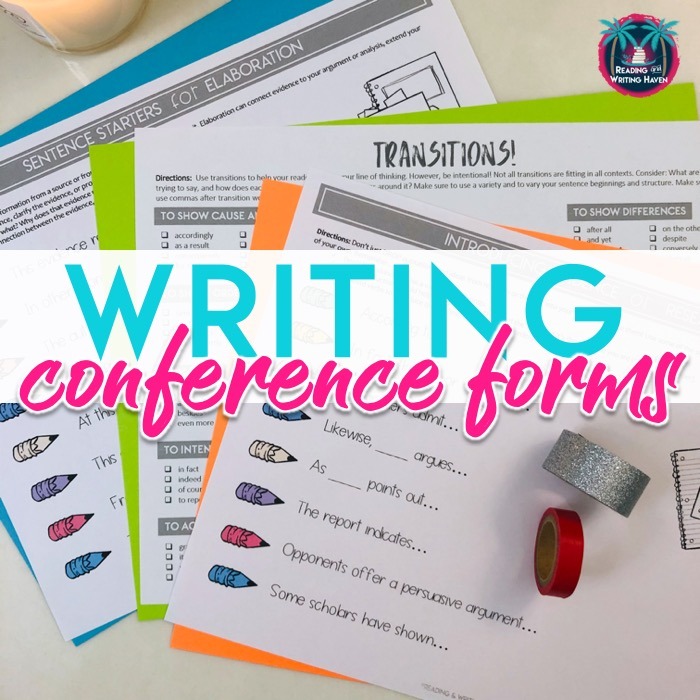 Convenient writing conference forms for middle and high school #MiddleSchoolELA #HighSchoolELA #WritingWorkshop