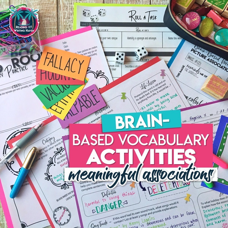 Brain-based vocabulary activities for middle and high school students - increase learning and engage students! #VocabularyActivities #HighSchoolELA