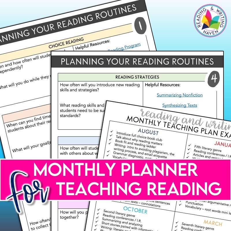 Monthly reading planning materials #MiddleSchool #HighSchool
